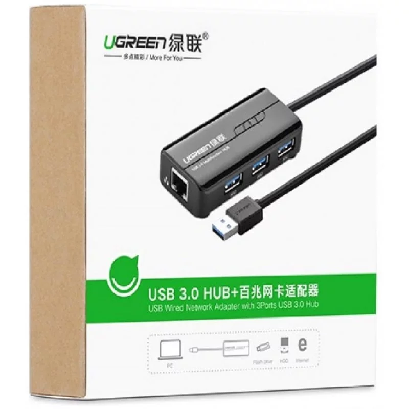Ugreen USB 3.0 hub na 3x USB A in RJ45 - box - Image 2
