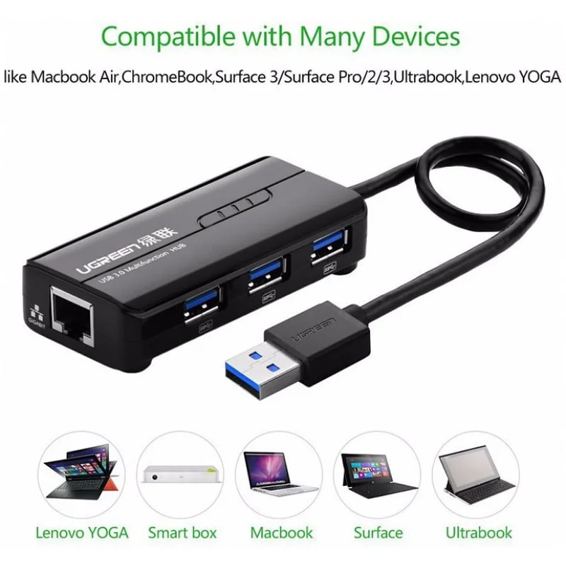 Ugreen USB 3.0 hub na 3x USB A in RJ45 - box - Image 3