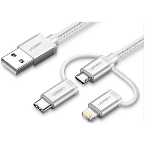 Ugreen USB 2.0 na Micro USB+Lightning+Type C (3 v 1) podatkovni kabel pleten 1,5m - Image 3