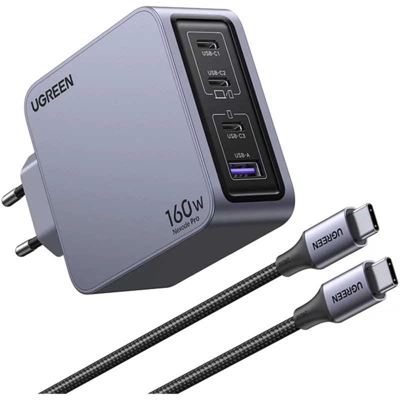 Ugreen Nexode Pro 160W 4-Portni GaN USB polnilec s priloženim 1