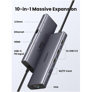 10-v-1 USB-C z dvojnim izhodom za zaslon 4K HDMI & VGA