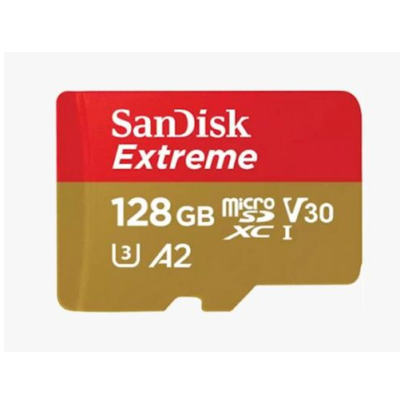 SanDisk Extreme microSDXC 128GB for Action Cams and Drones + SD Adapter 190MB/s & 90MB/s A2 C10 V30 UHS-I U3