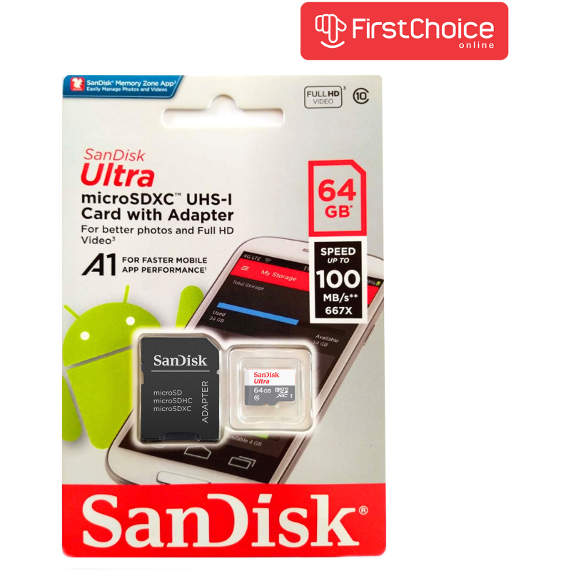 SanDisk 64GB Ultra microSDXC + SD Adapter 100MB/s Class 10 UHS-I