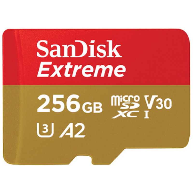 SanDisk Extreme microSDXC 256GB + SD Adapter 190MB/s & 130MB/s A2 C10 V30 UHS-I U3