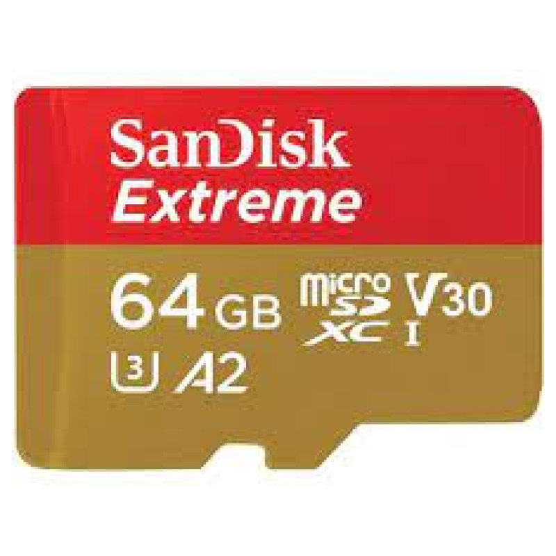 SanDisk Extreme microSDXC 64GB for Action Cams and Drones + SD Adapter 170MB/s & 80MB/s A2 C10 V30 UHS-I U3