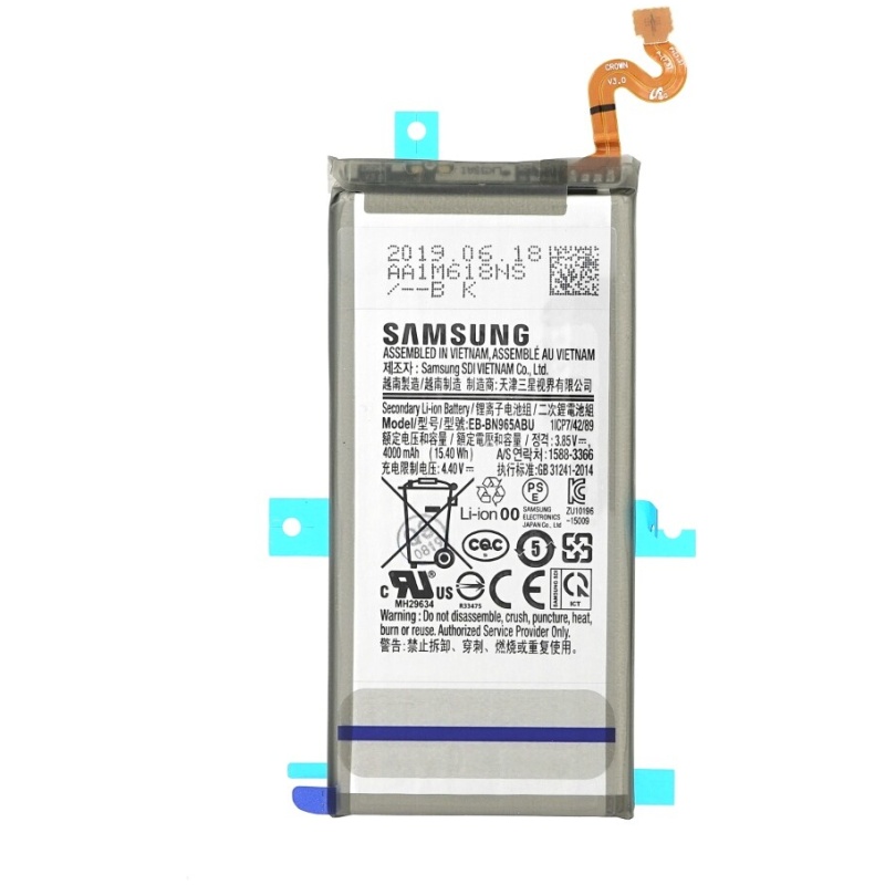 Opis:Originalne oznake:EB-BN965ABEEB-BN965ABUPrimerno za:Samsung:Galaxy Note 9, Galaxy Note 9 Duos, Galaxy Note 9 TD-LTE, Note 9 Duos TD-LTE, SGH-N058, SM-N9600, SM-N960D, SM-N960F, SM-N960N, SM-N960U, CrownLastnosti:Proizvajalec: SamsungVrsta: Li-PolymerNapetost: 3,85 VKapaciteta: 4.000 mAh (15,40 Wh)