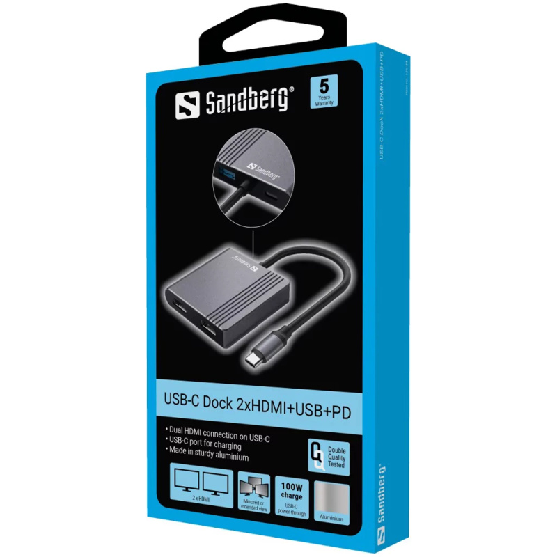 Sandberg USB-C 2xHDMI + USB + Power Delivery priklopna postaja za 2 monitorja - Image 3