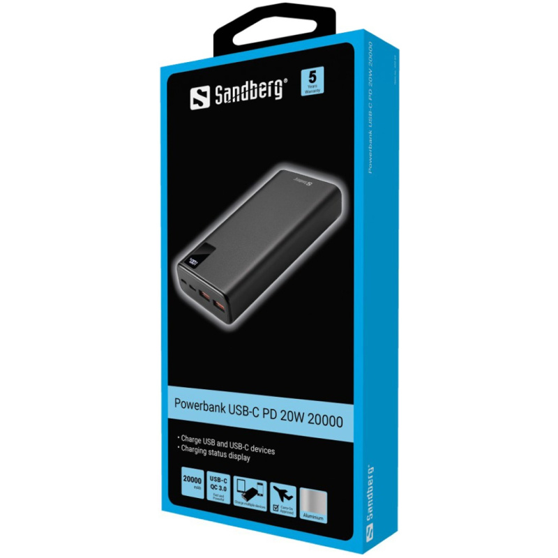 Sandberg Powerbank USB-C PD PowerDelivery 20W 20.000mAh prenosna baterija - Image 2