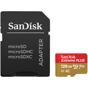 SanDisk Extreme PLUS microSDXC 128GB + SD Adapter branje 200MB/s & pisanje 90MB/s A2 C10 V30 UHS-I U3