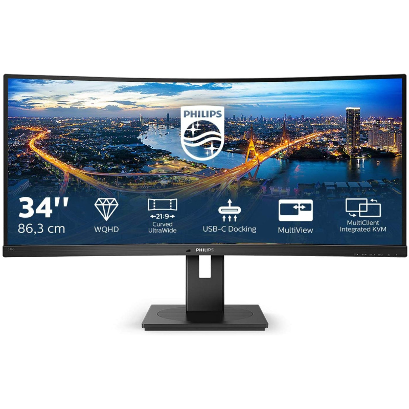 Philips 346B1C 34" UltraWide ukrivljen monitor z USB-C "docking" postajo za prenosnik